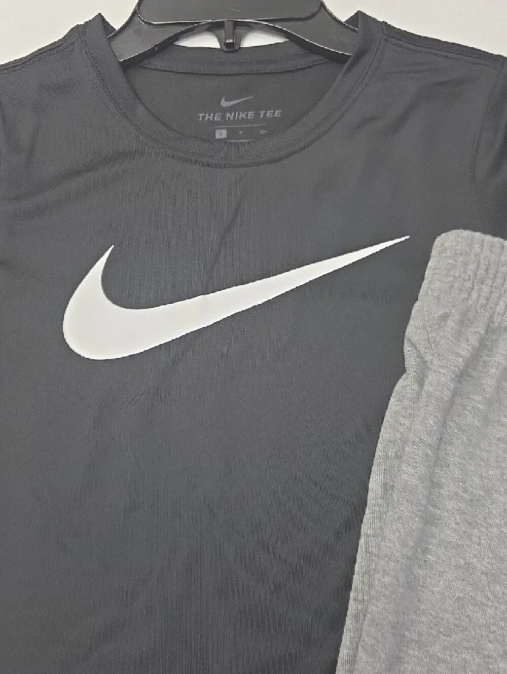 Nike Black Tee with Gray Shorts and Blue Logo Accent - Picture 3 of 4